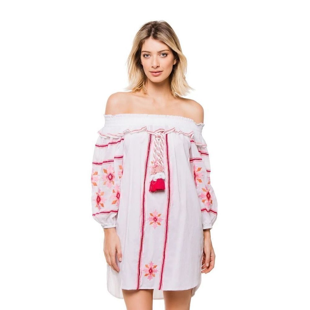 Misa Los Angeles Natalie Off-The-Shoulder Dress Cotton Embroidered Size M